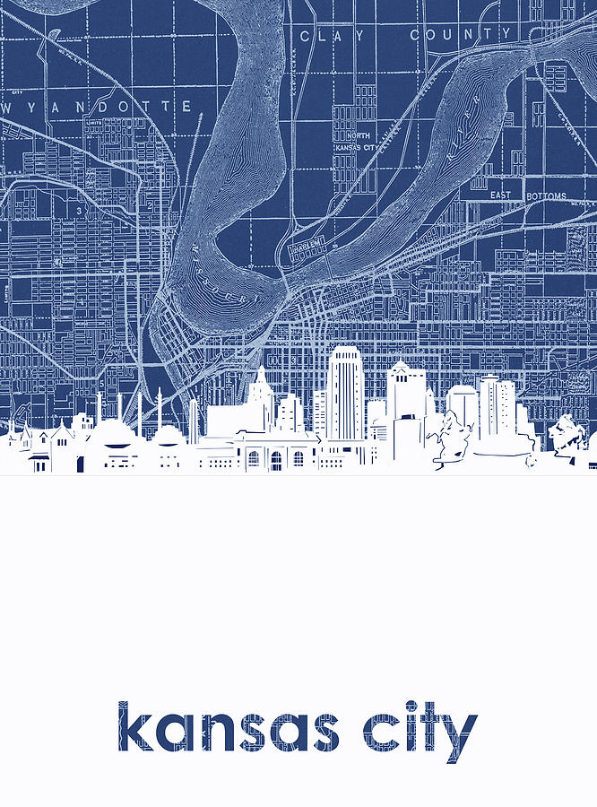 Kansas City Skyline Map 3 Digital Art