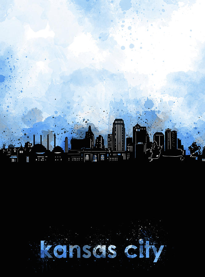 Kansas City Skyline Minimalism Blue Digital Art