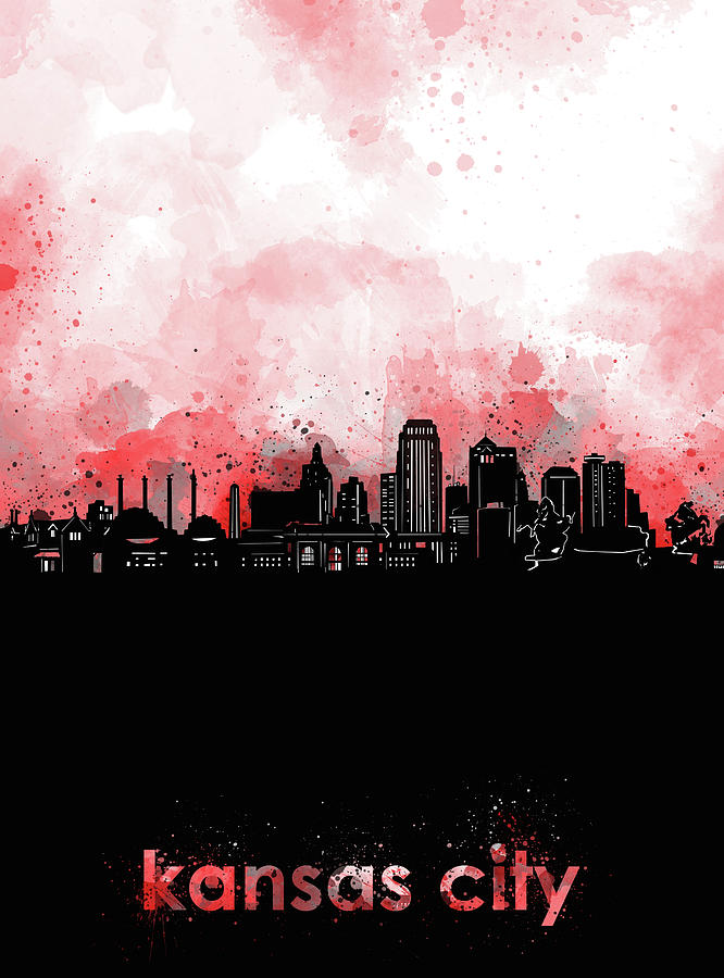 Kansas City Skyline Minimalism Red Digital Art