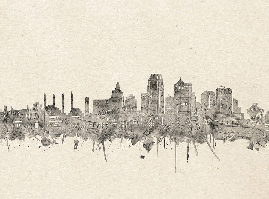 Kansas City Skyline Music Notes 2 Digital Art by Bekim M