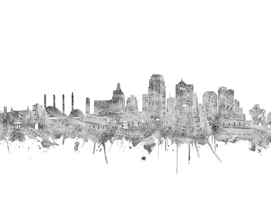 Kansas City Skyline Music Notes Digital Art
