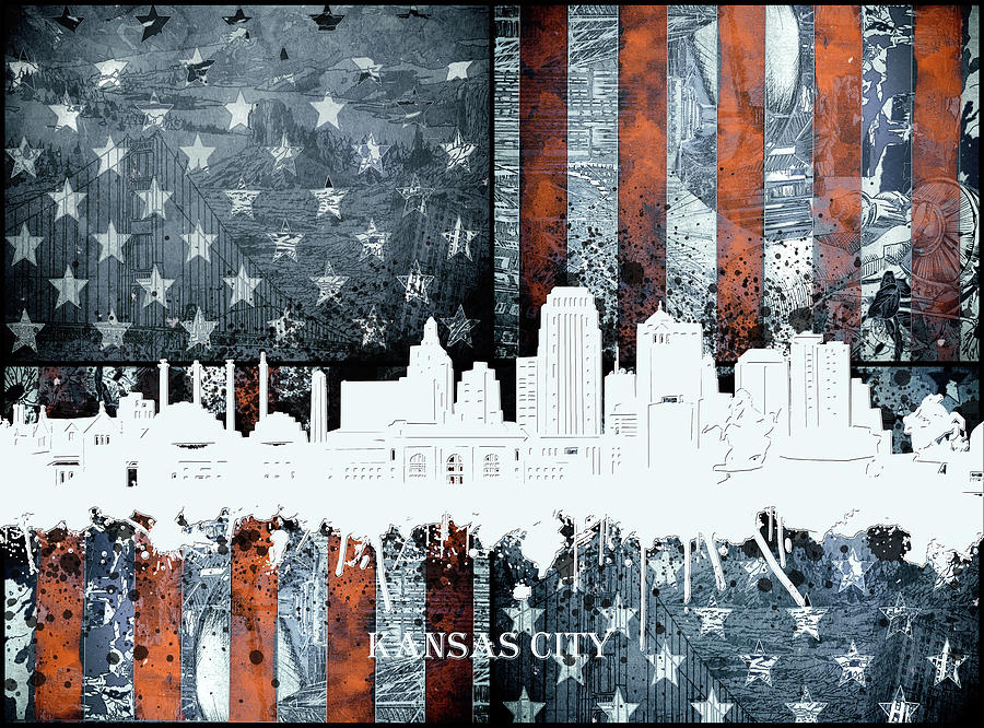Kansas City Skyline Usa Flag 3 Digital Art by Bekim M