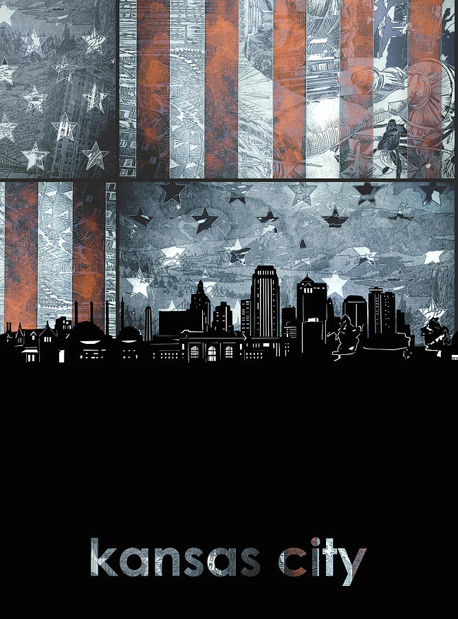 Kansas City Skyline Usa Flag Digital Art