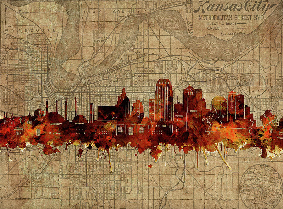 Kansas City Skyline Vintage Digital Art