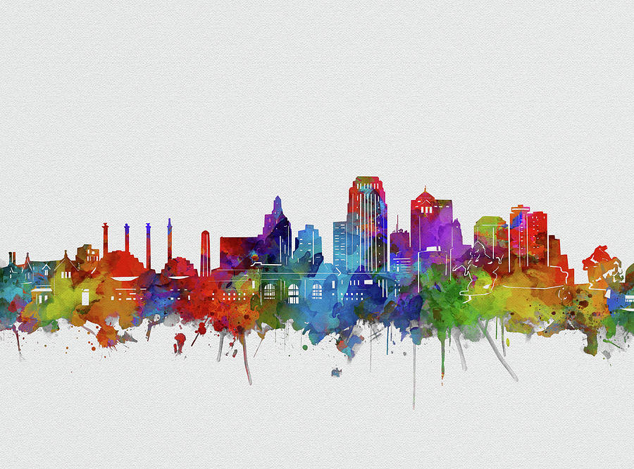 Kansas City Skyline Watercolor 2 Digital Art by Bekim M