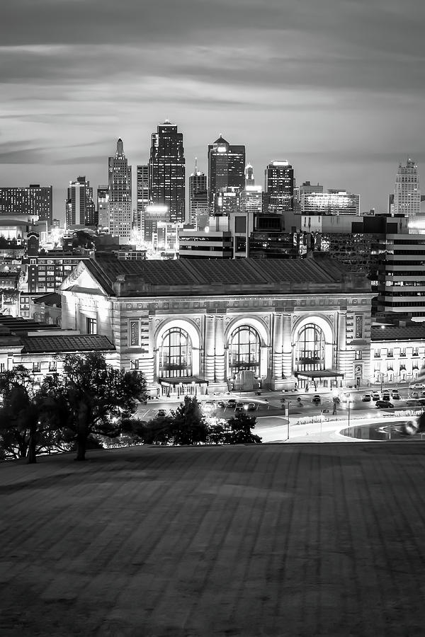 Kansas City Skyline with Union Station in Black and White Photograph by Gregory Ballos