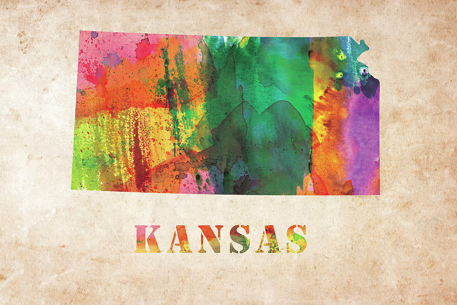 Kansas Colorful Watercolor Map Digital Art By Mihaela Pater Fine Art America 