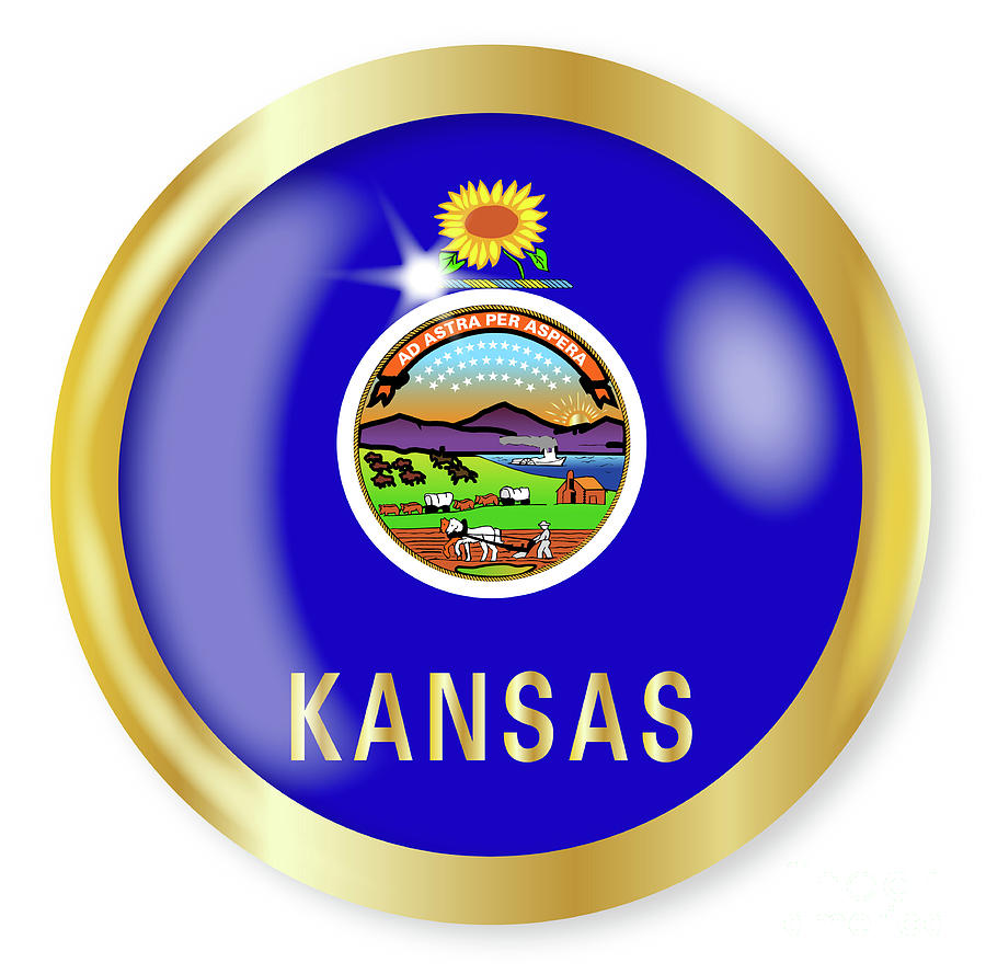 Kansas Flag Button Digital Art by Bigalbaloo Stock - Fine Art America