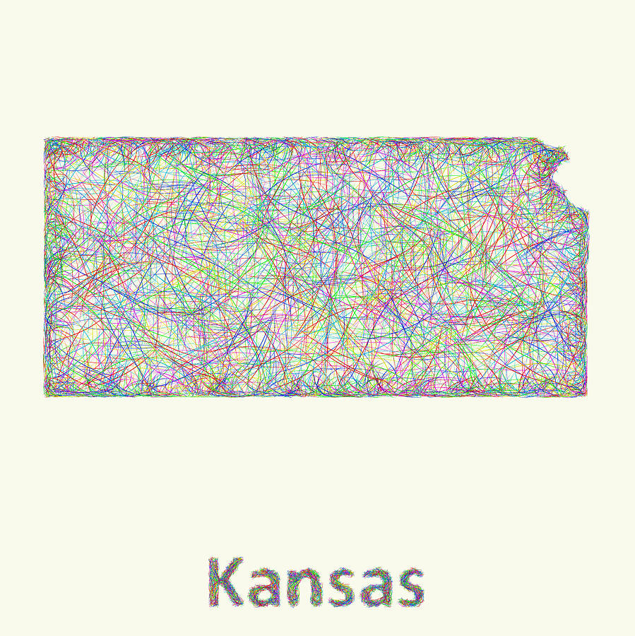 Kansas Map Digital Art - Kansas line art map by David Zydd