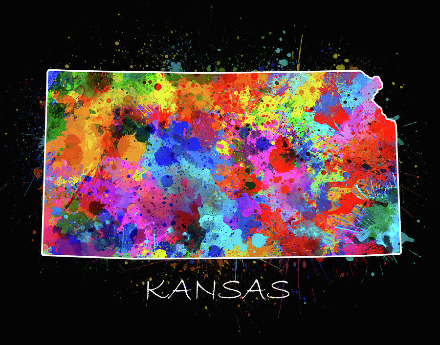 Kansas Map Digital Art - Kansas Map Color Splatter 2 by Bekim M