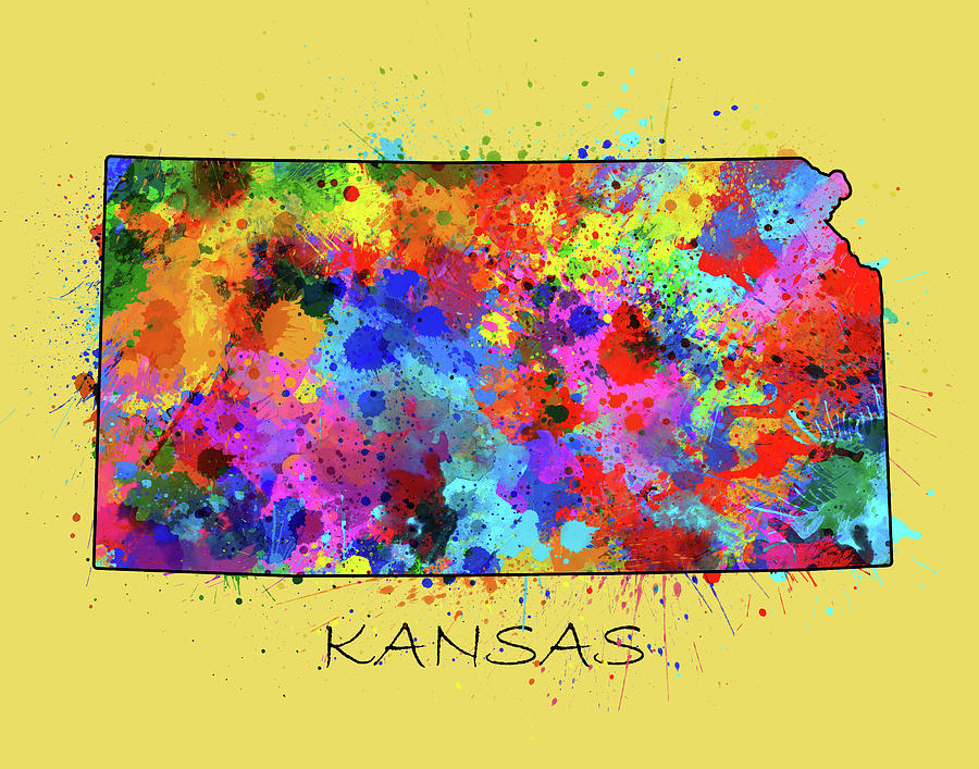 Kansas Map Digital Art - Kansas Map Color Splatter 4 by Bekim M