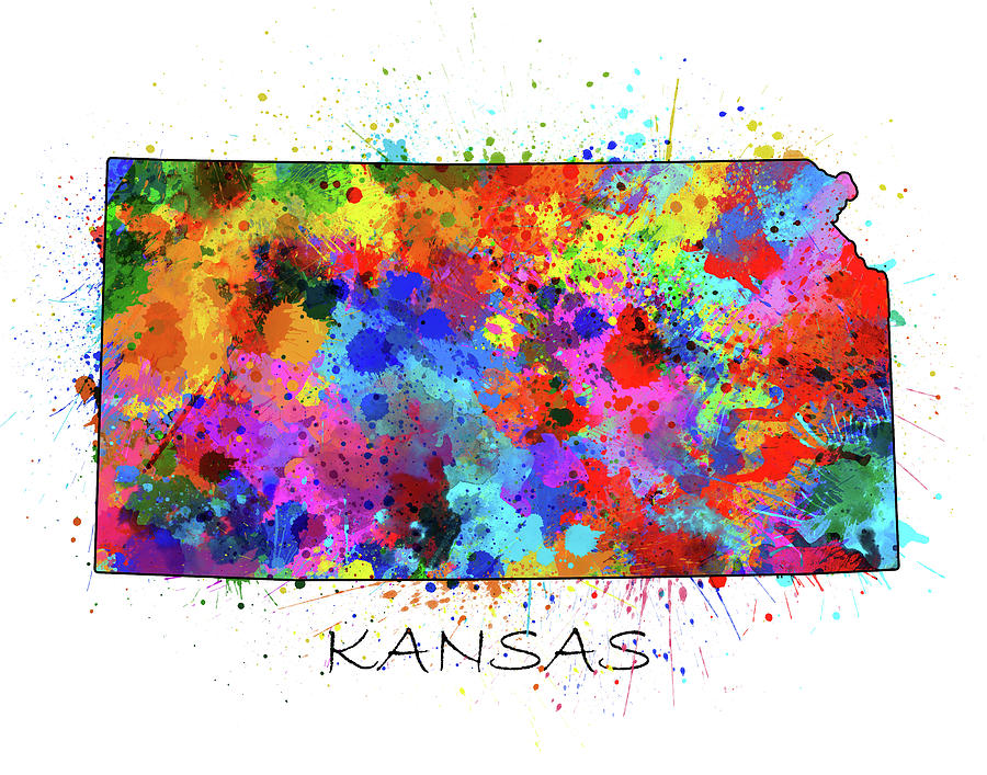 Kansas Map Color Splatter Digital Art