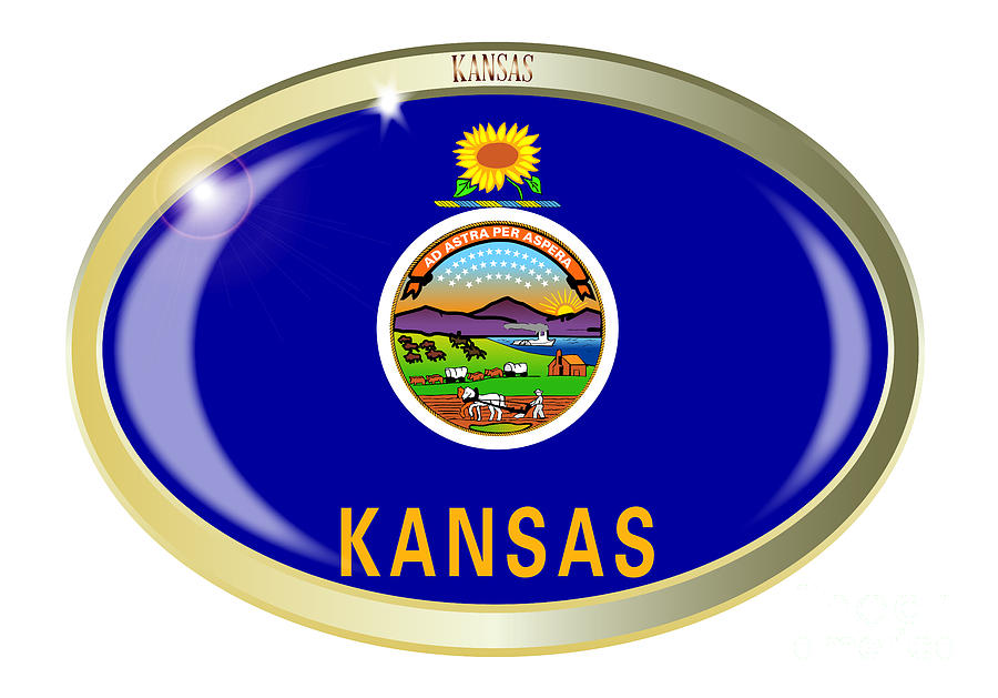 Kansas State Flag Oval Button Digital Art by Bigalbaloo Stock - Fine ...