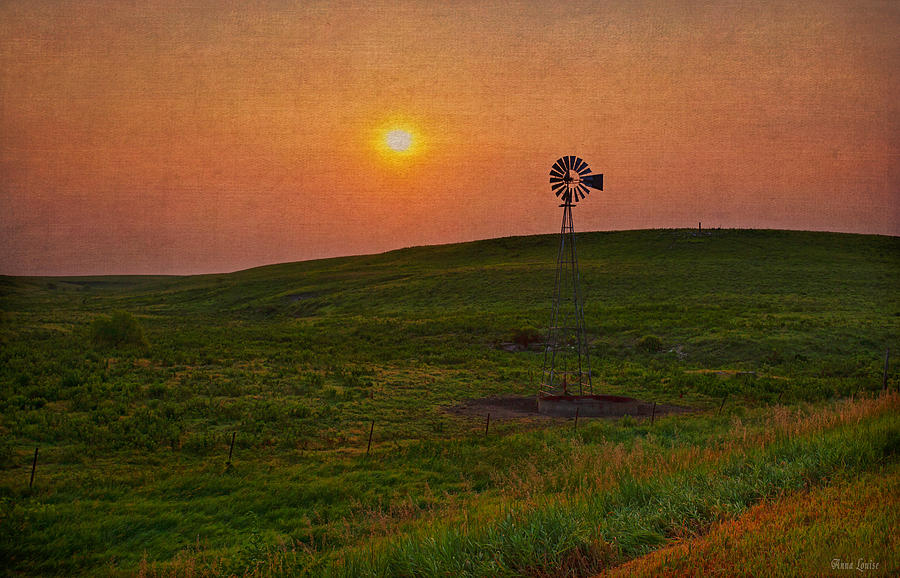 Kansas Sunrise Windmill Photograph by Anna Louise