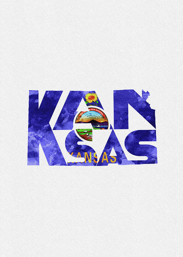Kansas Map Digital Art - Kansas Typographic Map Flag by Inspirowl Design