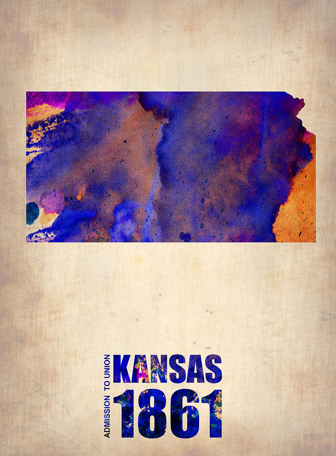 Us State Map Digital Art - Kansas Watercolor Map by Naxart Studio
