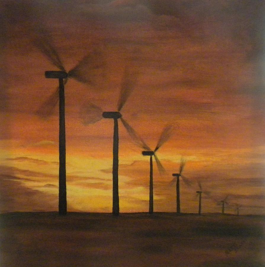 Kansas Wind Farm Painting by Marti Idlet