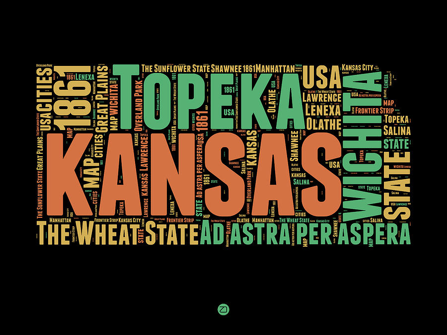 Wichita Digital Art - Kansas Word Cloud Map 1 by Naxart Studio