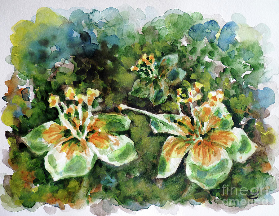 Kapok Flowers  Painting by Zaira Dzhaubaeva