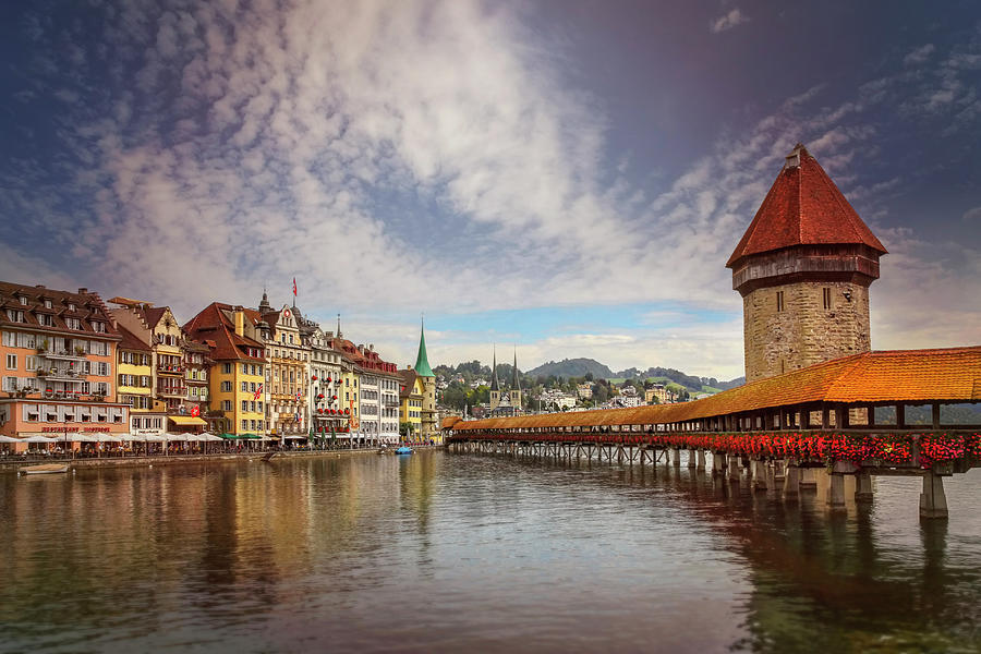 Kapellbrucke and Old Town Lucerne Switzerland  Photograph by Carol Japp