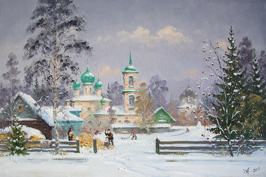 Winter Painting - Kargopol backyards by Alexander Alexandrovsky