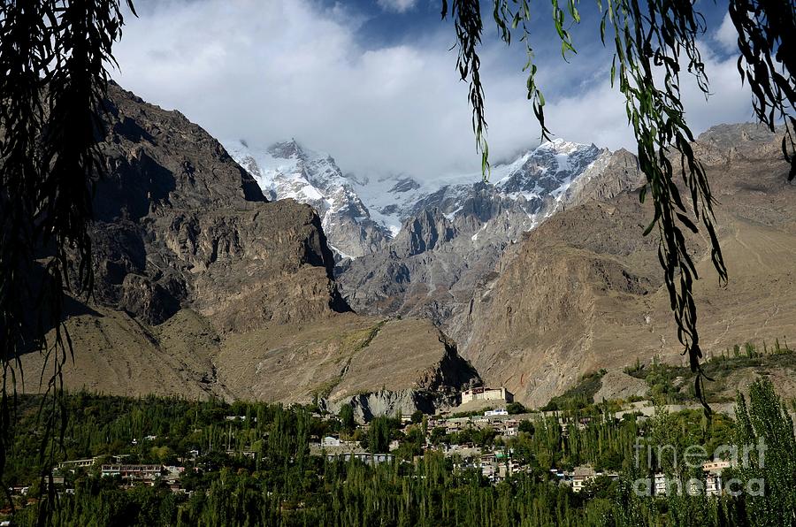Karimabad town and Baltit Fort with mountains in Hunza Valley Gilgit Baltistan North Pakistan Photograph by Imran Ahmed