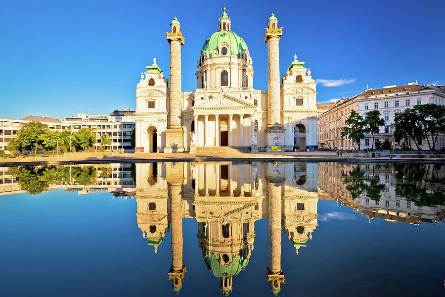Karlskirche church of Vienna reflection view Photograph by Brch Photography