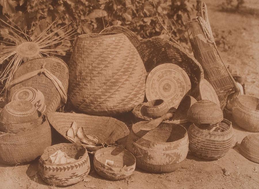 Feather Painting - Karok Baskets c.1923 , Native American by Edward Sheriff Curtis, 1868 - 1952 by Celestial Images