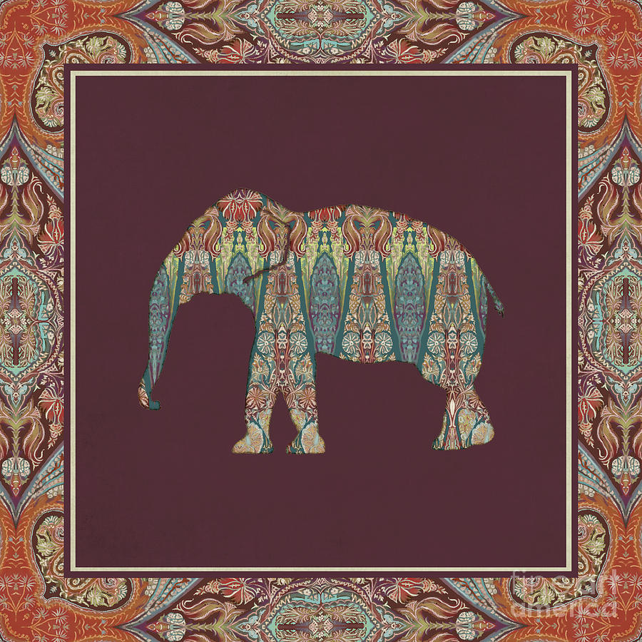 Kashmir Patterned Elephant - Boho Tribal Home Decor  Painting by Audrey Jeanne Roberts
