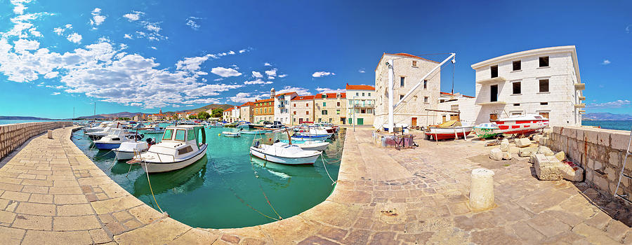 Kastel Novi turquoise harbor and historic architecture panoramic Photograph by Brch Photography