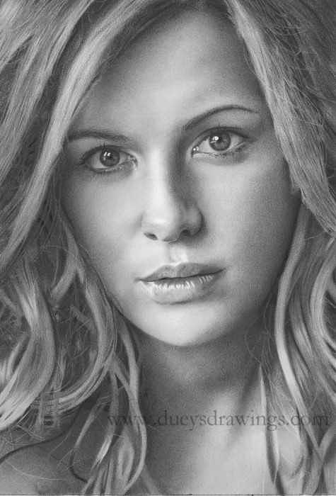 Kate Beckinsale Pencil Drawing Drawing by Brian Duey - Pixels