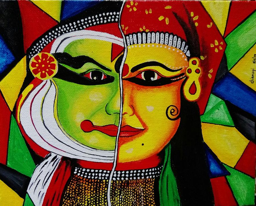 Kathakali dancer face wall mural • murals modern, colourful, rangoli |  myloview.com