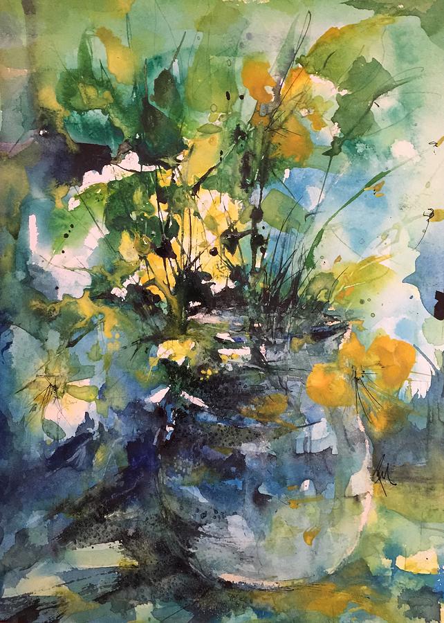 Kathleens Yellow Flowers Painting by Robin Miller-Bookhout