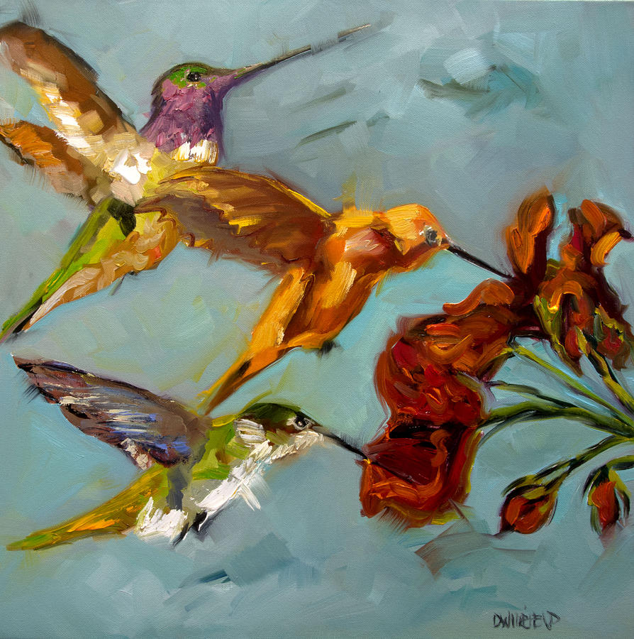 Humming Bird Painting - Kathys Humming Birds by Diane Whitehead