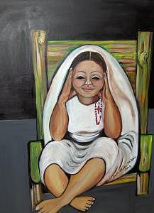Rosary Painting - Katie In A Yellow Chair by Ruth Olivar Millan Rosary Painting - Katie In A Yellow Chair by Ruth Olivar Millan