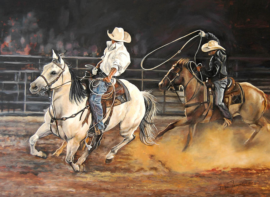 Horse Painting - Kats Cowboys by Leisa Temple