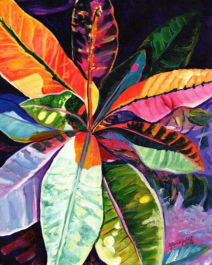 Tropical Leaves Painting - Kauai Croton Leaves by Marionette Taboniar