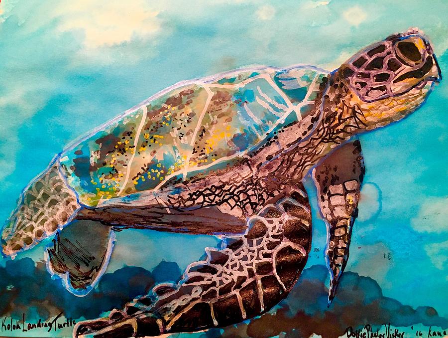 Koloa Landing Turtle  Painting by Dottie Visker