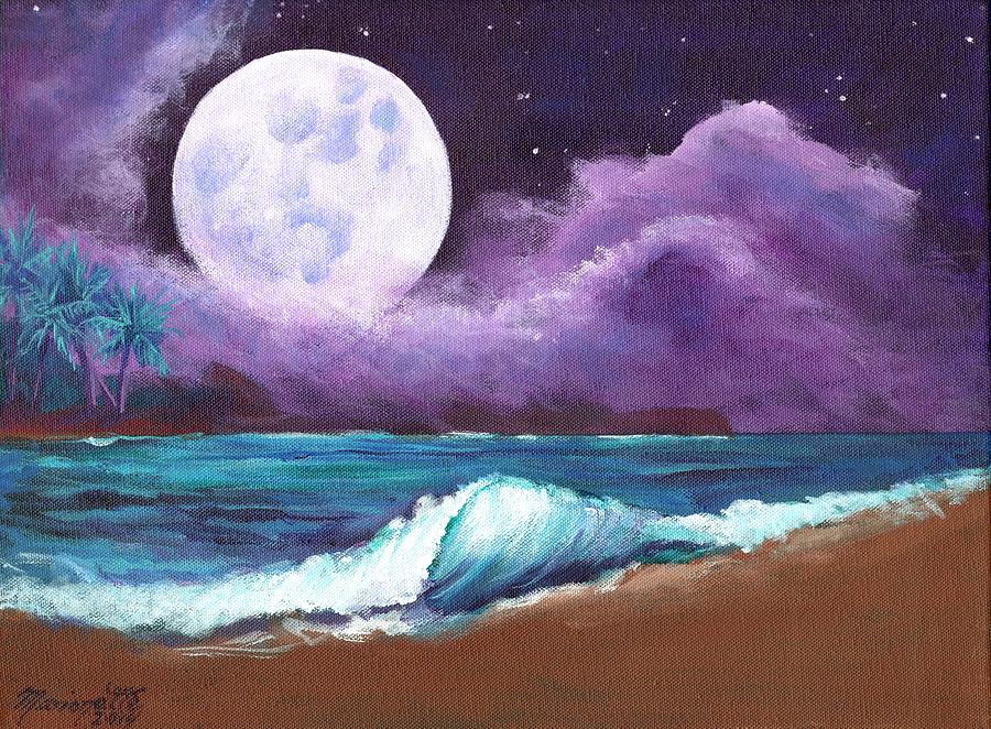 Kauai Painting - Kauai Moonrise at the Beach by Marionette Taboniar