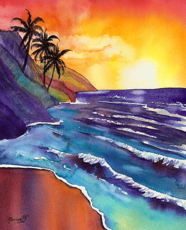 Kauai Na Pali Sunset Painting by Marionette Taboniar
