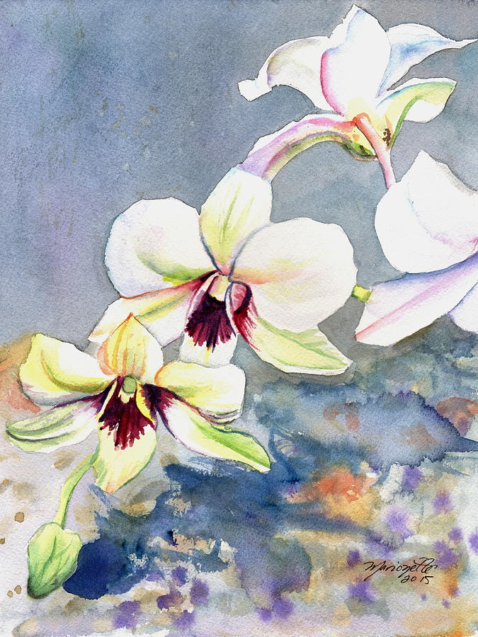 White Orchids Painting - Kauai Orchid Festival by Marionette Taboniar