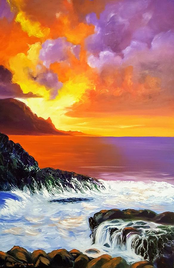 Kauai Sunset Painting by George Mc Elligott - Pixels