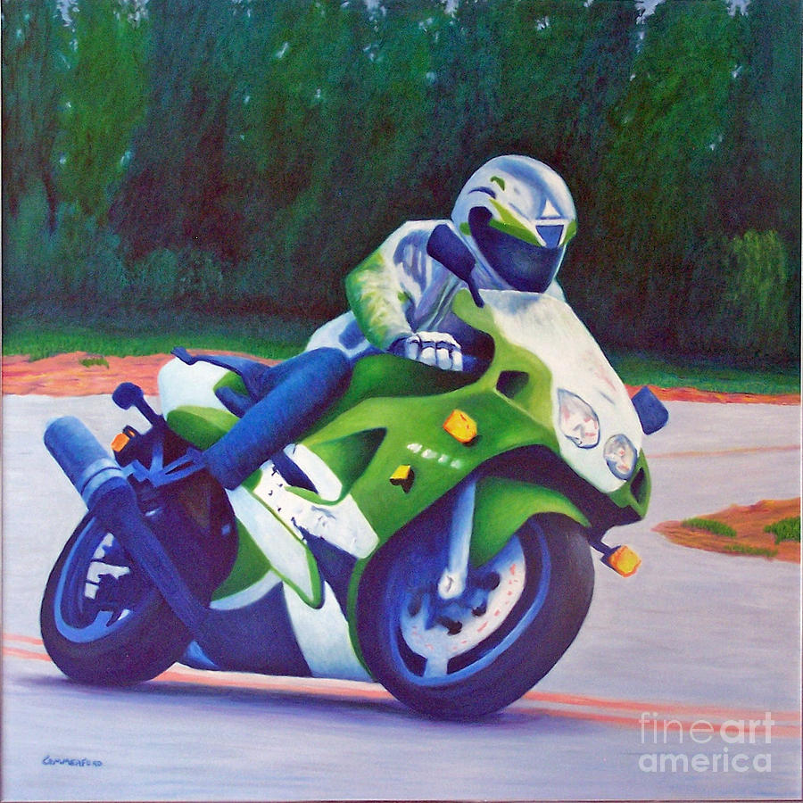 Kawasaki ZX7 - In The Groove  Painting by Brian  Commerford