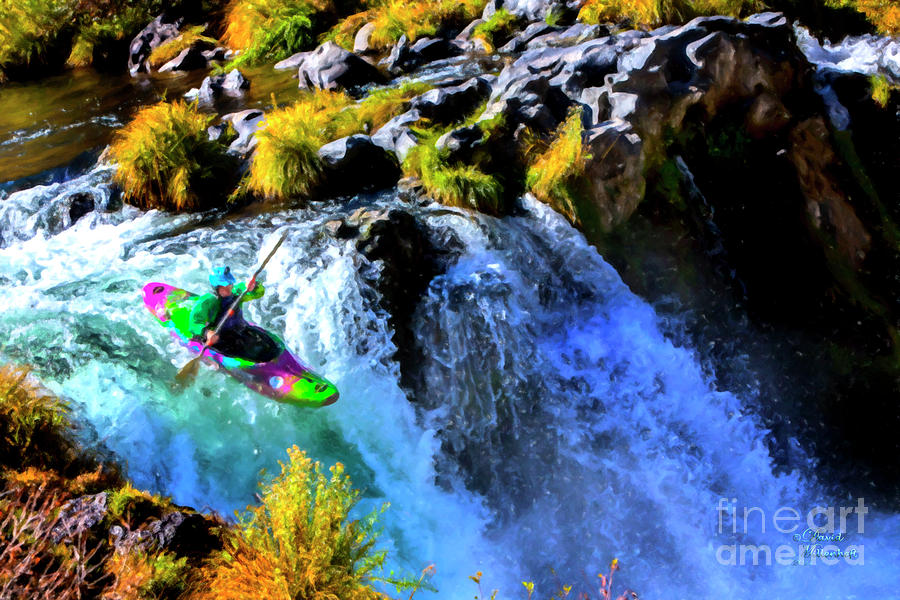 Kayak Steelhead Falls Mixed Media by David Millenheft