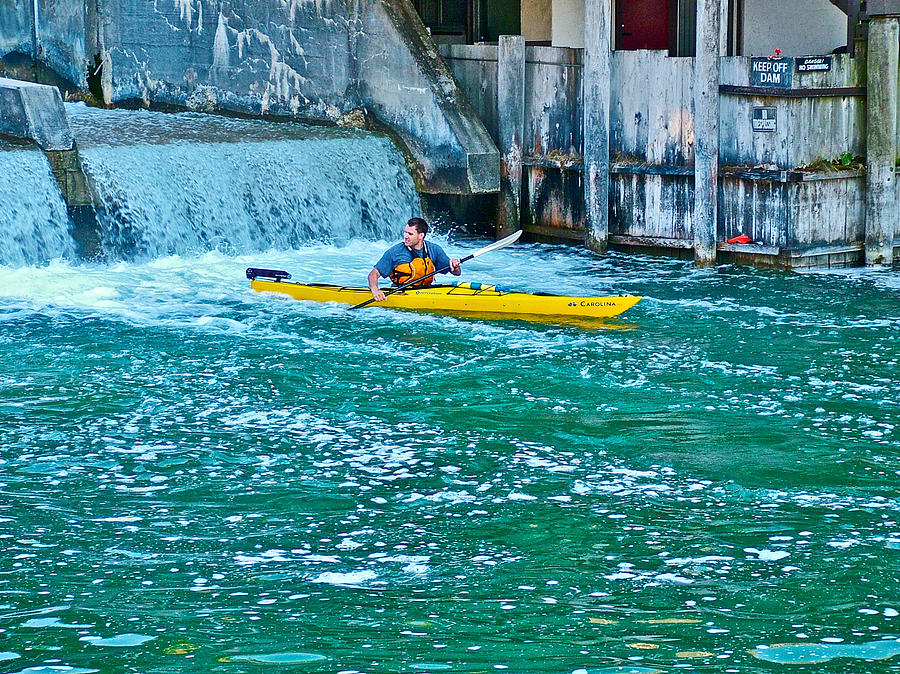 Kayaker at Leland Dam in Leland-Michigan Photograph by Ruth Hager