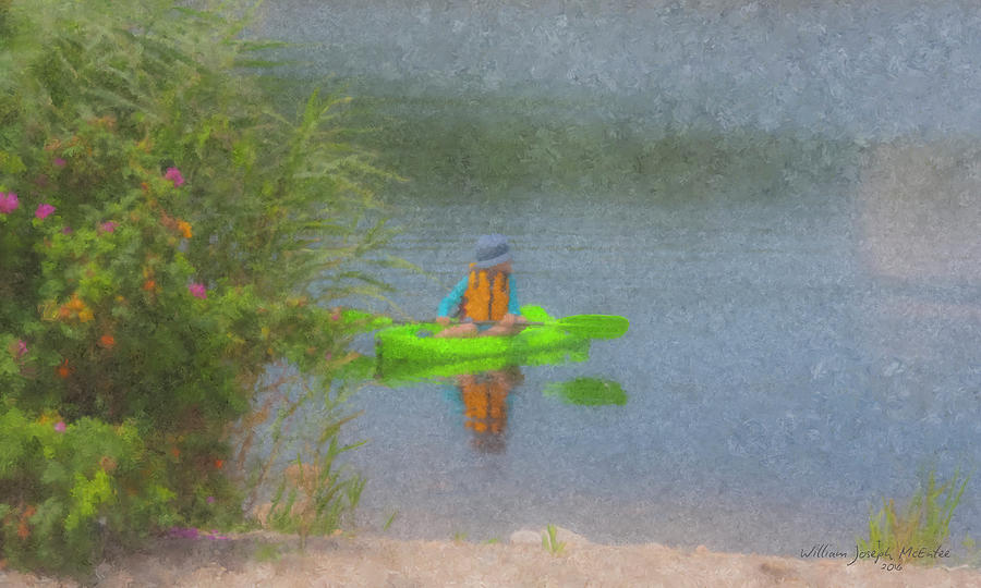 Kayaker Looking Back Painting by Bill McEntee
