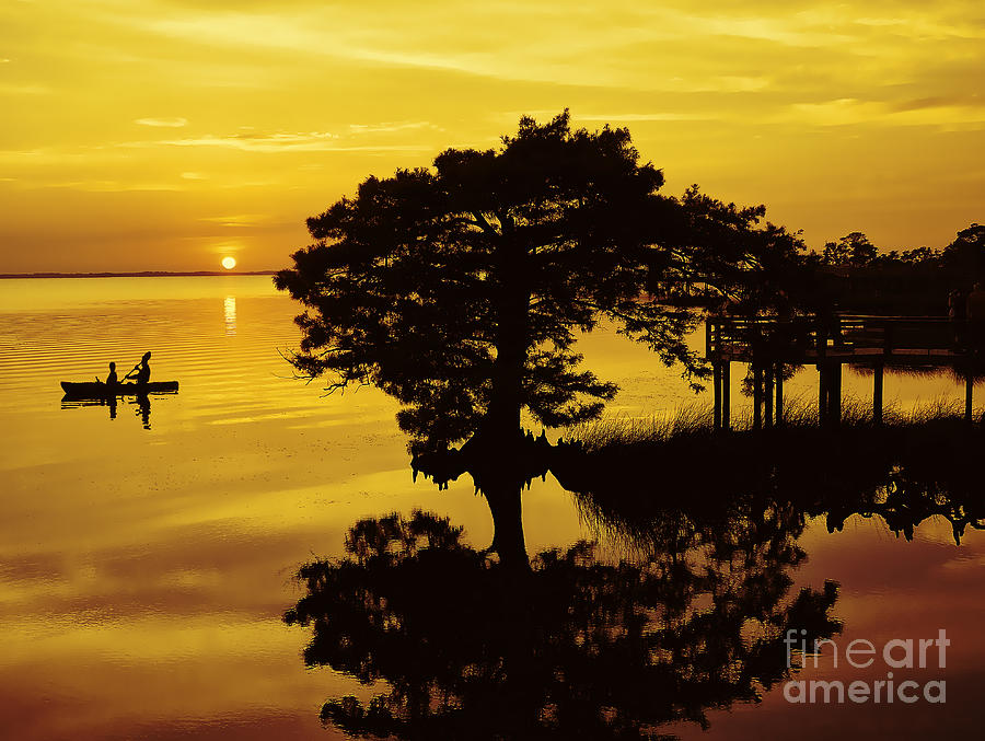 Sunset Photograph - Kayaking At Sunset 2 OBX by Jeff Breiman