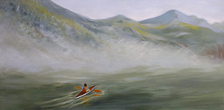 Kayaking Through the Fog Painting by Jo Smoley