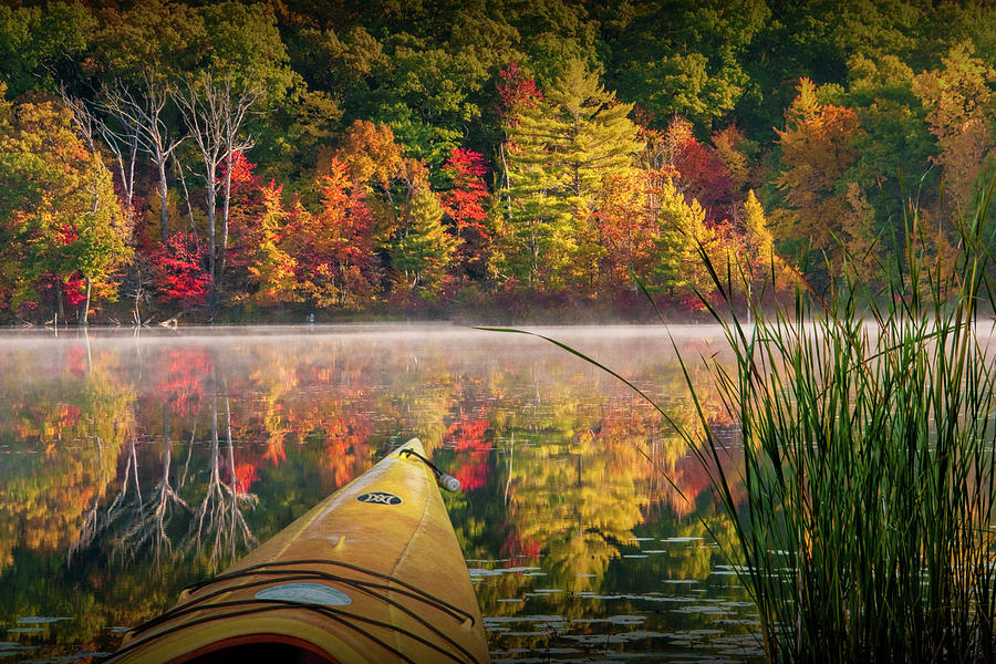 Kayaking on a Small Lake in Autumn Photograph by Randall Nyhof
