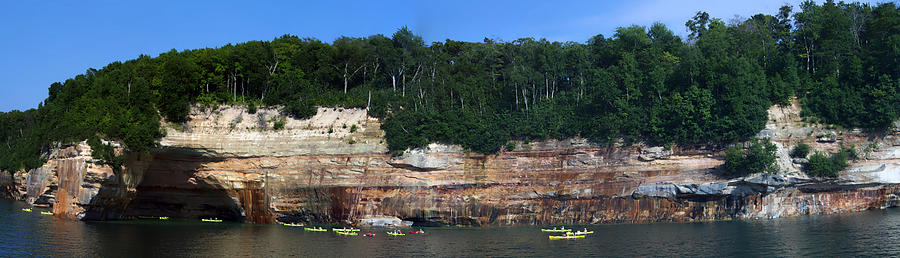 Kayaking Pictured Rocks National Lakeshore UP Michigan Panorama 03 Photograph by Thomas Woolworth